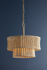 Yorkhill Pendant Light by Hudson Valley Lighting - Bohemian Abaca Rope, 3 Lights, Dimmable, Vintage Gold Leaf Finish