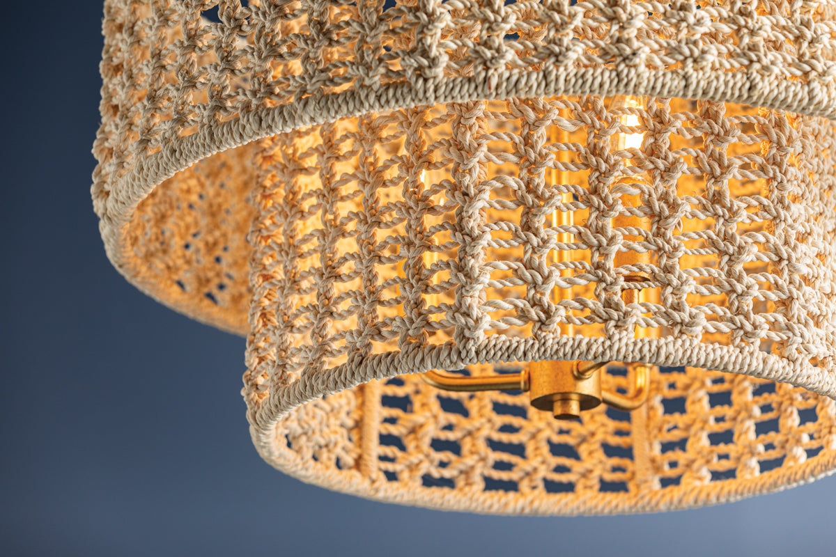 Yorkhill Pendant Light by Hudson Valley Lighting - Bohemian Abaca Rope, 3 Lights, Dimmable, Vintage Gold Leaf Finish