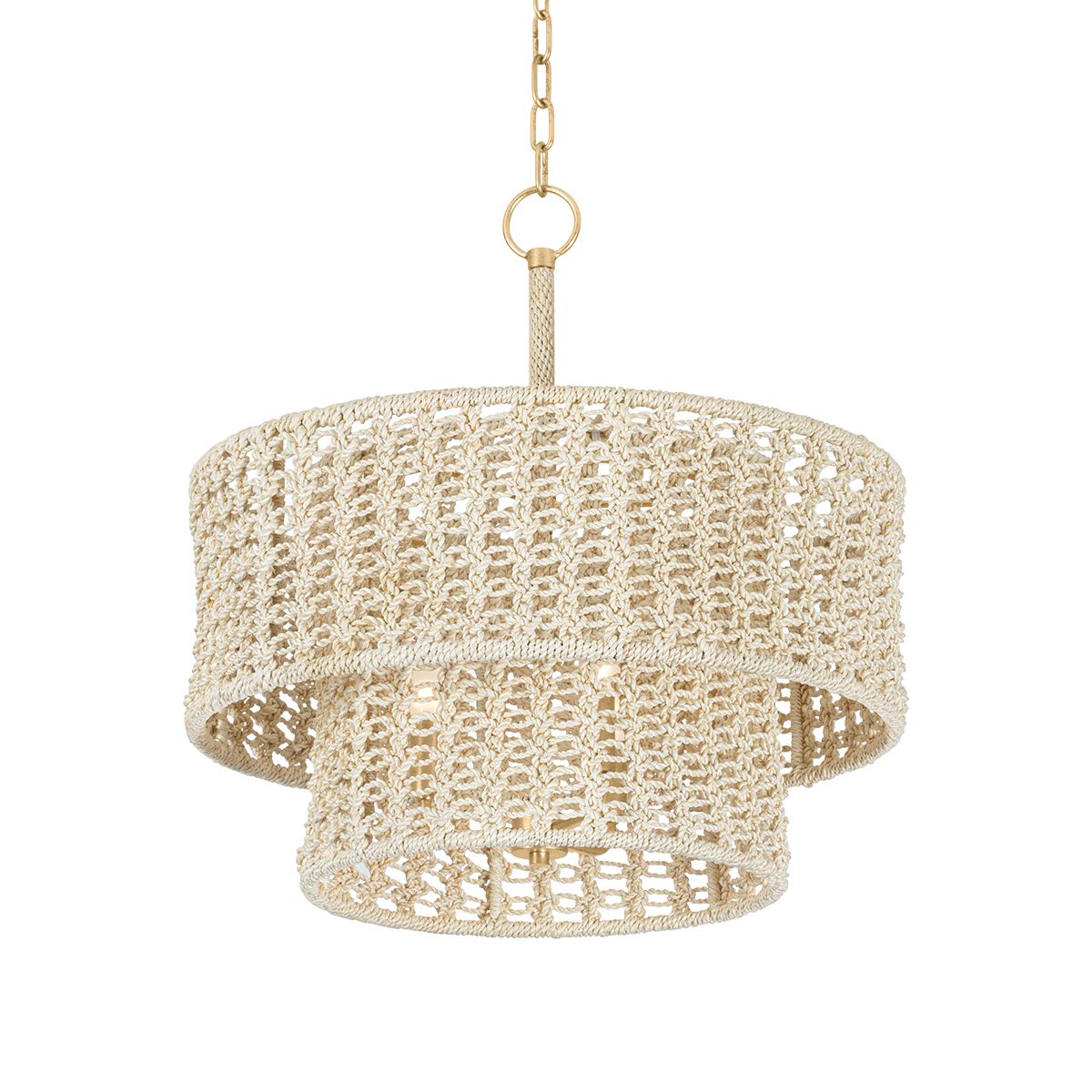 Yorkhill Pendant Light by Hudson Valley Lighting - Bohemian Abaca Rope, 3 Lights, Dimmable, Vintage Gold Leaf Finish