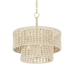 Yorkhill Pendant Light by Hudson Valley Lighting - Bohemian Abaca Rope, 3 Lights, Dimmable, Vintage Gold Leaf Finish