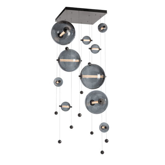 Abacus 10-Light Square LED Pendant - Dark Smoke - Cool Grey Glass by Hubbardton Forge