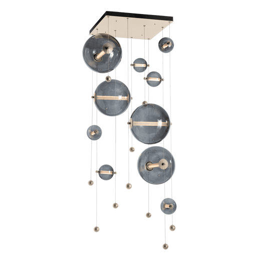 Abacus 10-Light Square LED Pendant - Soft Gold - Cool Grey Glass by Hubbardton Forge