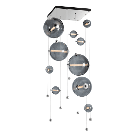 Abacus 10-Light Square LED Pendant - Sterling - Cool Grey Glass by Hubbardton Forge