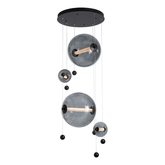 Abacus 4-Light Round LED Pendant - Black - Cool Grey Glass by Hubbardton Forge