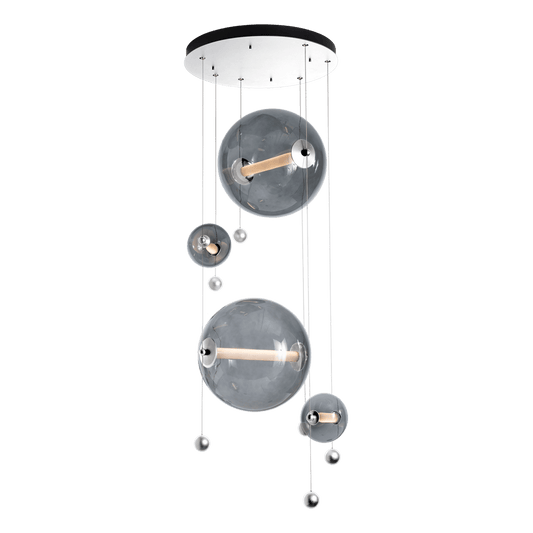 Abacus 4-Light Round LED Pendant - Sterling - Cool Grey Glass by Hubbardton Forge