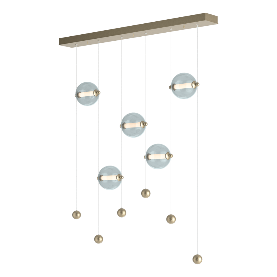 Abacus 5-Light LED Pendant - Soft Gold - Cool Grey Glass by Hubbardton Forge