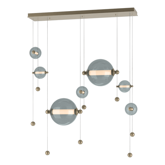 Abacus 7-Light Double Linear LED Pendant - Soft Gold - Cool Grey Glass by Hubbardton Forge