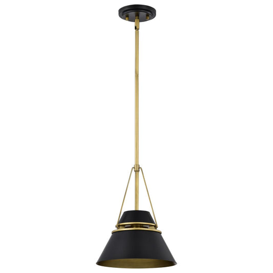 Adina 1 Light Small Pendant - Matte Black and Natural Brass Finish - Satco 60-7767