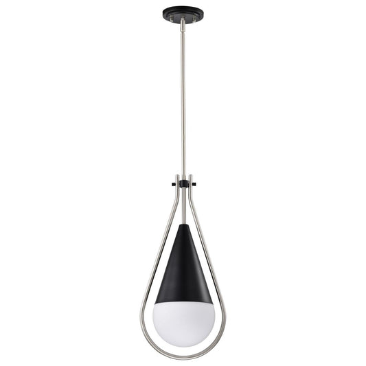 Admiral 1 Light Pendant - 10 Inches - Matte Black and Brushed Nickel Finish - White Opal Glass - Satco 60-7913
