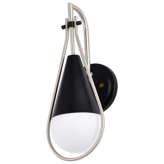 Admiral 1 Light Wall Sconce - Matte Black and Brushed Nickel Finish - White Opal Glass - Satco 60-7911