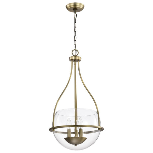 Amado 3 Light Pendant - 14 Inches - Vintage Brass Finish - Clear Glass - Satco 60-7818