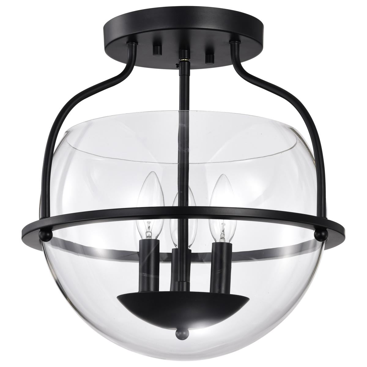 Amado 3 Light Semi Flush Mount - Matte Black Finish - Clear Glass - Satco 60-7823
