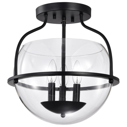 Amado 3 Light Semi Flush Mount - Matte Black Finish - Clear Glass - Satco 60-7823