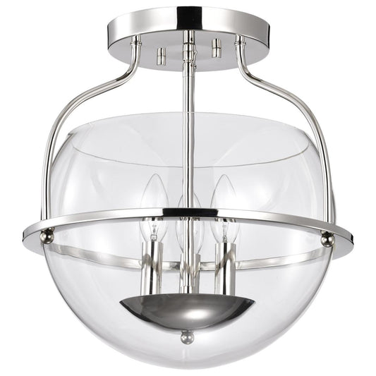 Amado 3 Light Semi Flush Mount - Polished Nickel Finish - Clear Glass - Satco 60-7822