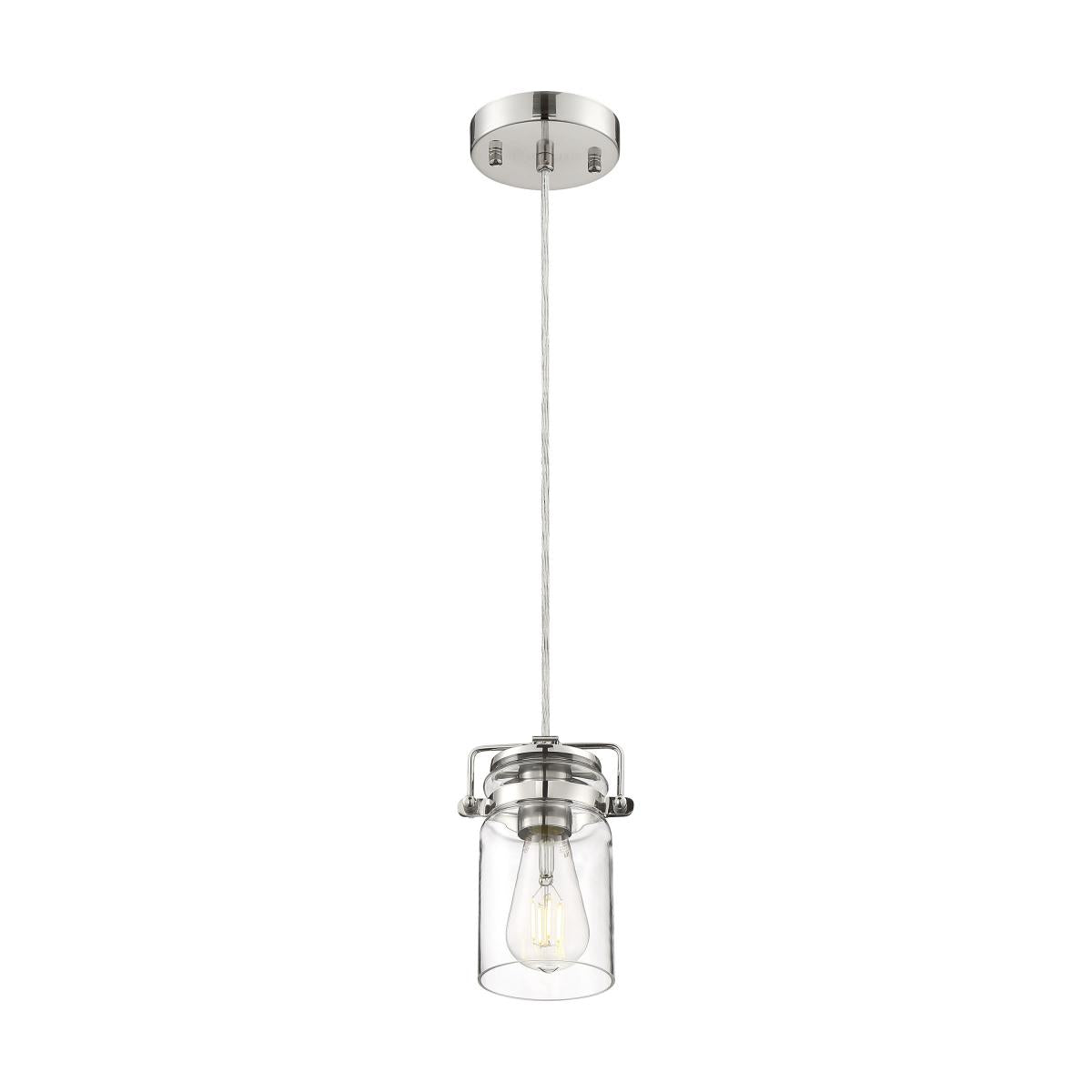 Antebellum - 1 Light Mini Pendant - with Clear Glass -Polished Nickel - Satco 60-6734