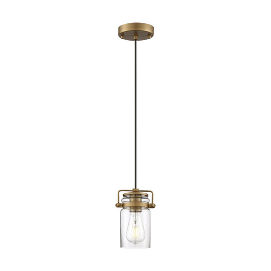 Antebellum - 1 Light Mini Pendant - with Clear Glass -Vintage Brass Finish - Satco 60-6735