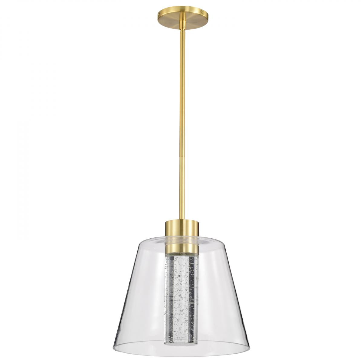 Aura - 12 Inch LED Pendant - Brushed Brass - K9 Bubble Crystal - 3000K CCT - Satco 62-2182