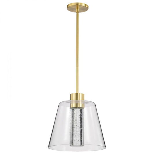 Aura - 12 Inch LED Pendant - Brushed Brass - K9 Bubble Crystal - 3000K CCT - Satco 62-2182