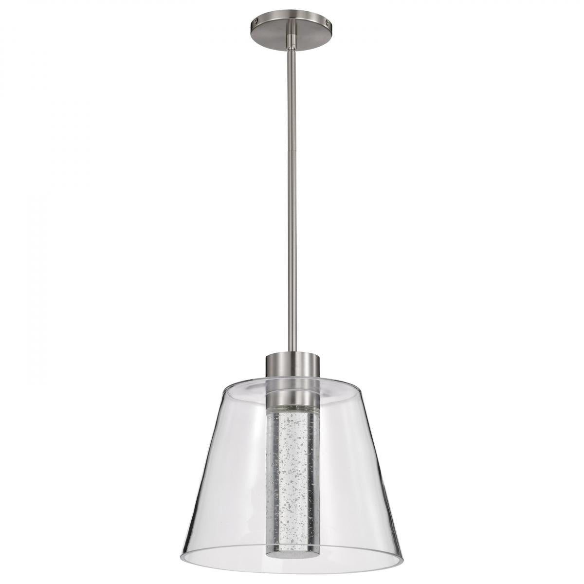 Aura - 12 Inch LED Pendant - Brushed Nickel - K9 Bubble Crystal - 3000K CCT - Satco 62-2192