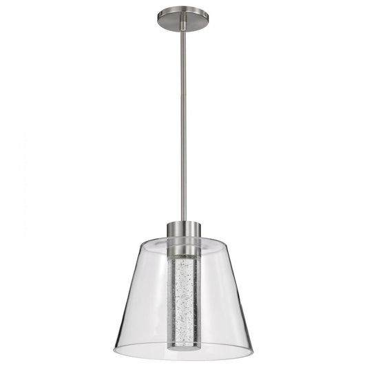 Aura - 12 Inch LED Pendant - Brushed Nickel - K9 Bubble Crystal - 3000K CCT - Satco 62-2192
