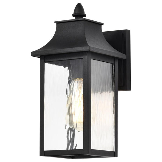 Austen Collection Outdoor 13 inch Small Wall Light - Matte Black Finish with Clear Water Glass - Satco 60-5997