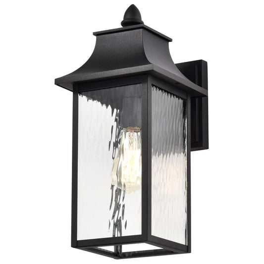 Austen Collection Outdoor 17 inch Large Wall Light - Matte Black Finish with Clear Water Glass - Satco 60-5998