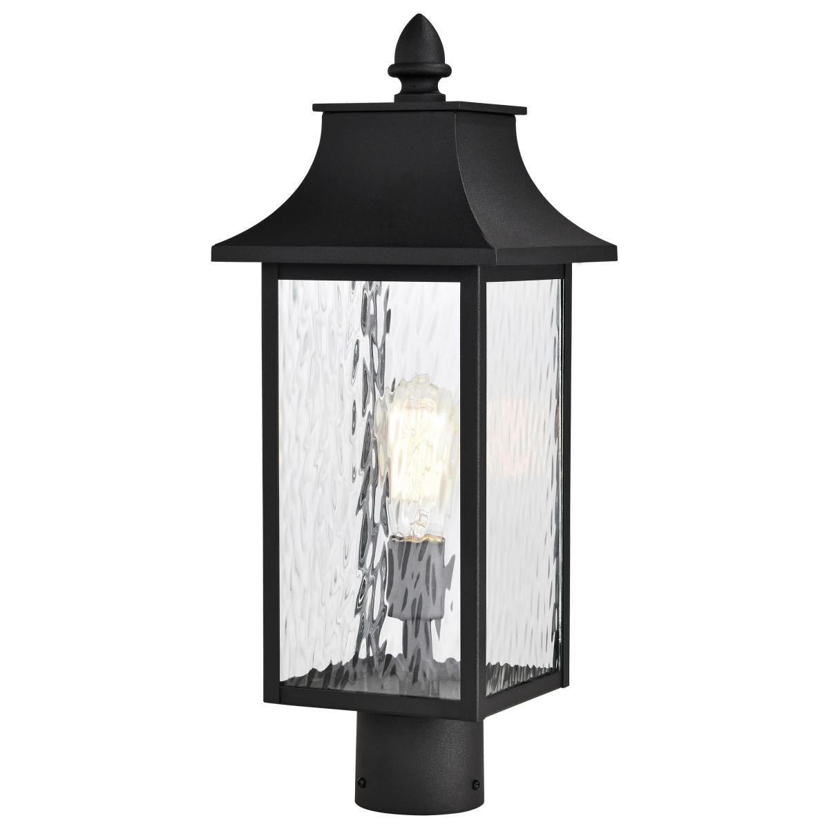 Austen Collection Outdoor 20 inch Post Light Pole Lantern - Matte Black Finish with Clear Water Glass - Satco 60-5995
