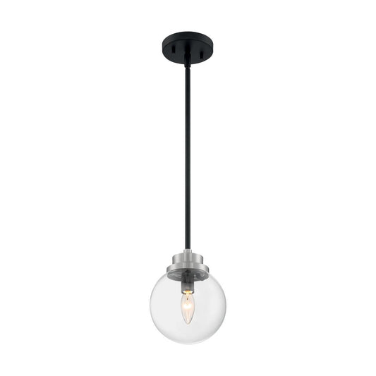 Axis - 1 Light Pendant with Clear Glass - Matte Black and Brushed Nickel Accents Finish - Satco 60-7131