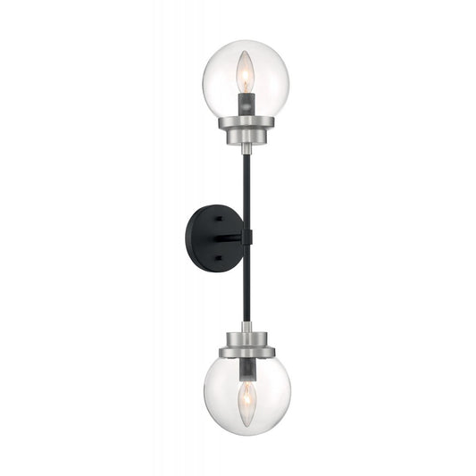 Axis - 2 Light Sconce with Clear Glass - Matte Black and Brushed Nickel Accents Finish - Satco 60-7132