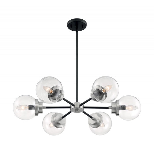 Axis - 6 Light Chandelier with Clear Glass - Matte Black and Brushed Nickel Accents Finish - Satco 60-7136