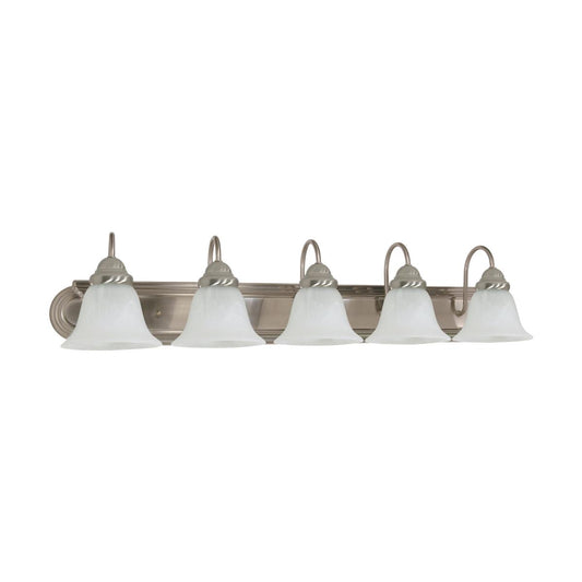 Ballerina - 5 Light 36" Vanity with Alabaster Glass - Brushed Nickel Finish - Satco 60-323