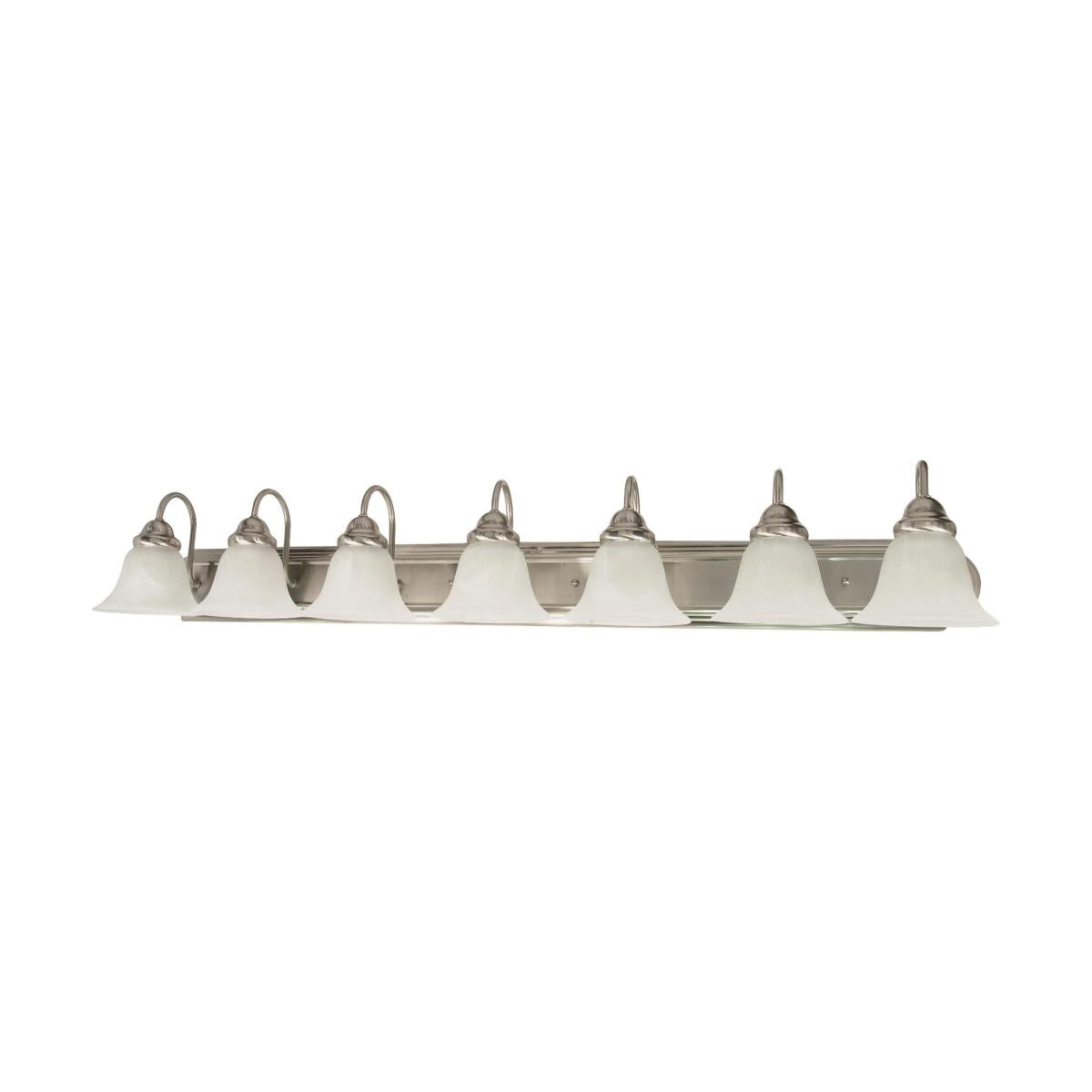 Ballerina - 7 Light 48" Vanity with Alabaster Glass - Brushed Nickel Finish - Satco 60-291