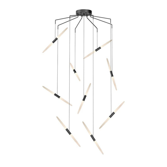 Ballet 9-Light LED Chandelier - Satin Black - Spreader Shape - 10' Cord by SONNEMAN