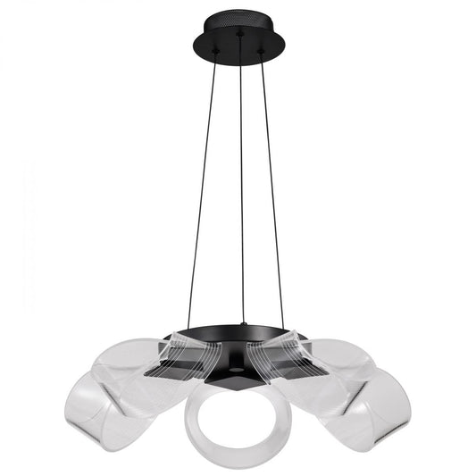 Barnett - 21 Inch LED 5 Light Chandelier - Matte Black - Silk Screened Acrylic Lens - Satco 62-2036