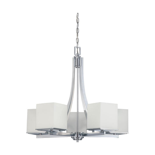 Bento - 5 Light Chandelier with Satin White Glass - Polished Chrome Finish - Satco 60-4086