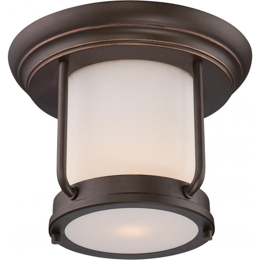 Bethany - LED Flush with Satin White Glass - Mahogany Bronze Finish - Satco 62-633