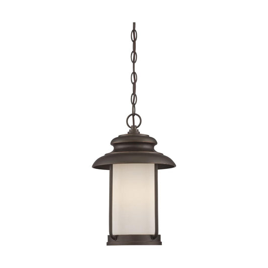 Bethany - LED Hanging Lantern with Satin White Glass - Mahogany Bronze Finish - Satco 62-635