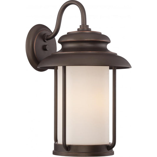 Bethany - LED Large Wall Lantern with Satin White Glass - Mahogany Bronze Finish - Satco 62-632