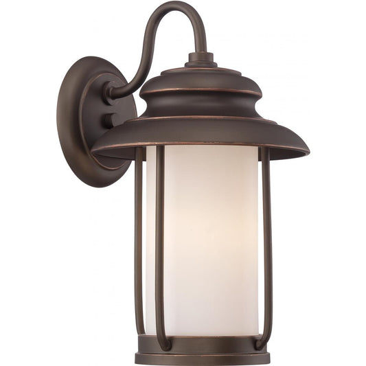 Bethany - LED Small Wall Lantern with Satin White Glass - Mahogany Bronze Finish - Satco 62-631