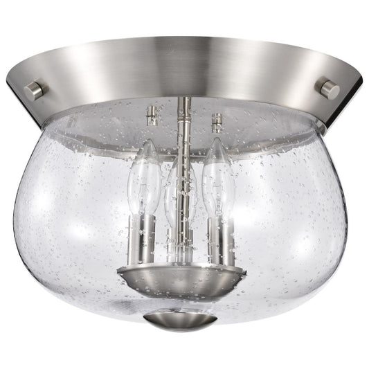 Boliver 3 Light Flush Mount - Brushed Nickel Finish - Clear Seeded Glass - Satco 60-7808