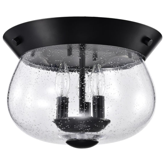 Boliver 3 Light Flush Mount - Matte Black Finish - Clear Seeded Glass - Satco 60-7806
