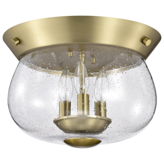 Boliver 3 Light Flush Mount - Vintage Brass Finish - Clear Seeded Glass - Satco 60-7807