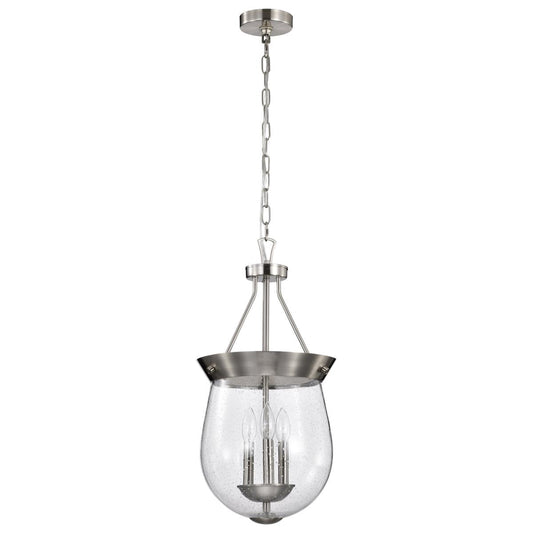 Boliver 3 Light Pendant - 11 Inches - Brushed Nickel Finish - Clear Seeded Glass - Satco 60-7802