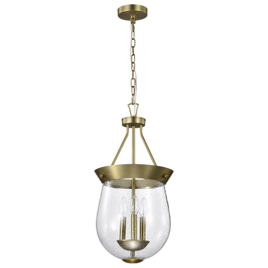 Boliver 3 Light Pendant - 11 Inches - Vintage Brass Finish - Clear Seeded Glass - Satco 60-7801