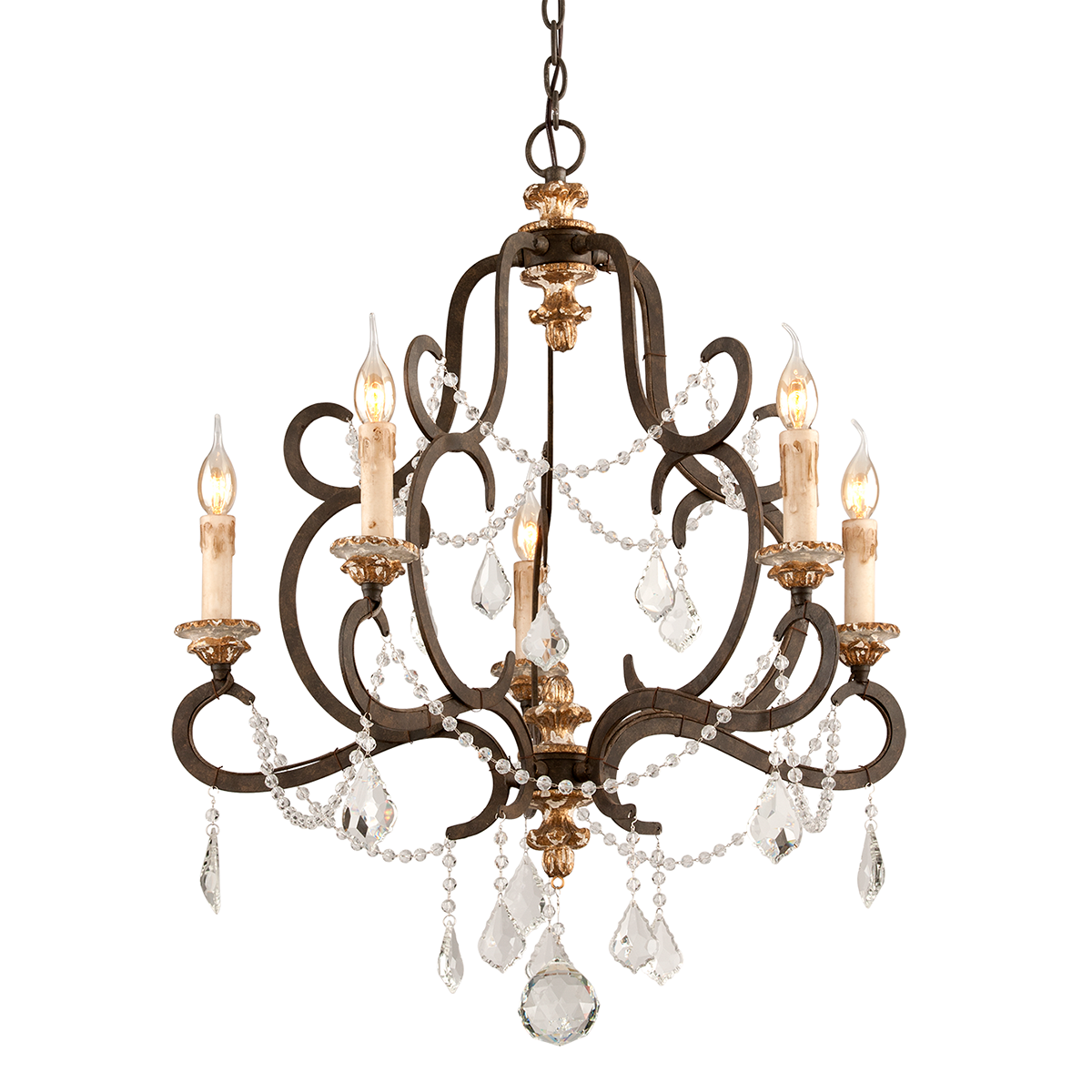 Bordeaux Chandelier - 5-Light - Parisian Brnze W Distr Gold Le - Troy Lighting F3515-PZ/DG