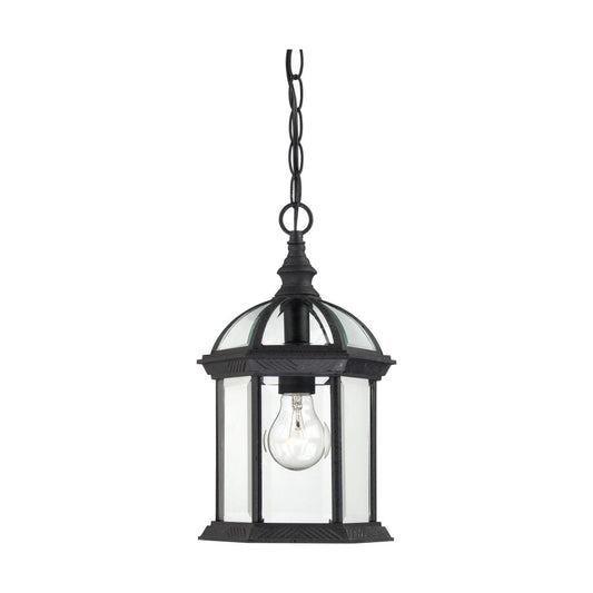 Boxwood - 1 Light 14" Hanging Lantern with Clear Beveled Glass - Textured Black Finish - Satco 60-4979