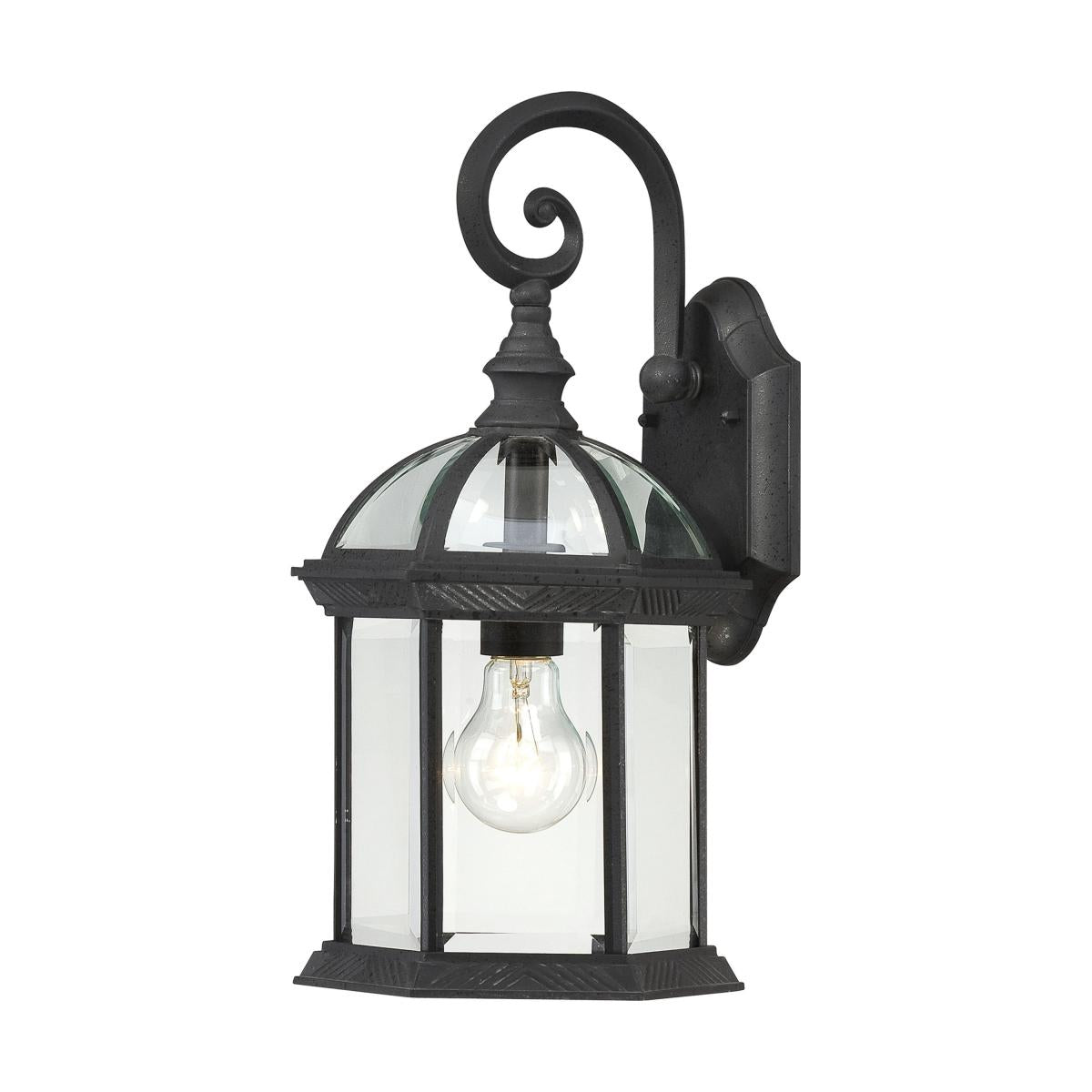 Boxwood - 1 Light 15" Wall Lantern with Clear Beveled Glass - Textured Black Finish - Satco 60-4963