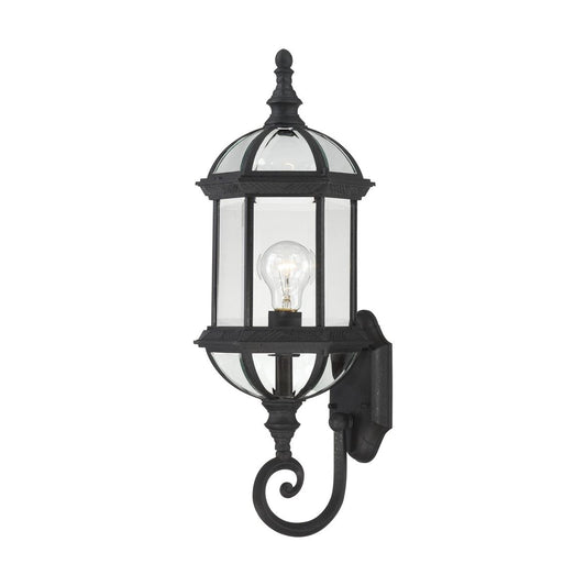 Boxwood - 1 Light 22" Wall Lantern with Clear Beveled Glass - Textured Black Finish - Satco 60-4973