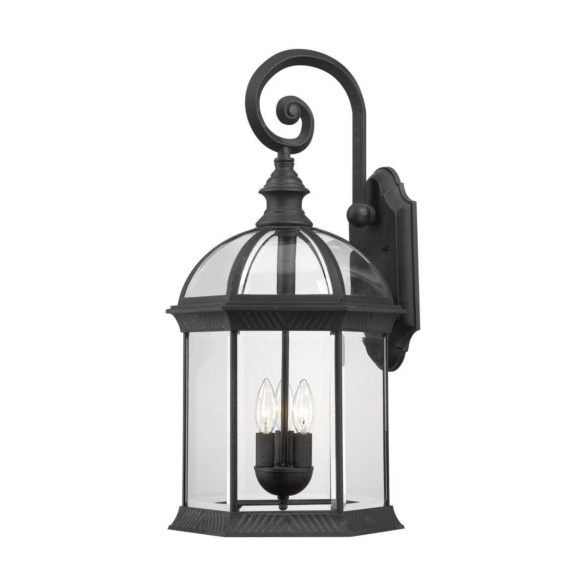 Boxwood - 3 Light 26" Wall Lantern with Clear Beveled Glass - Textured Black Finish - Satco 60-4969