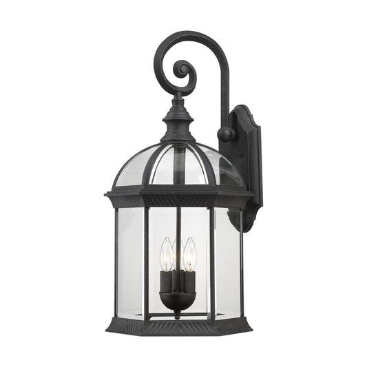 Boxwood - 3 Light 26" Wall Lantern with Clear Beveled Glass - Textured Black Finish - Satco 60-4969